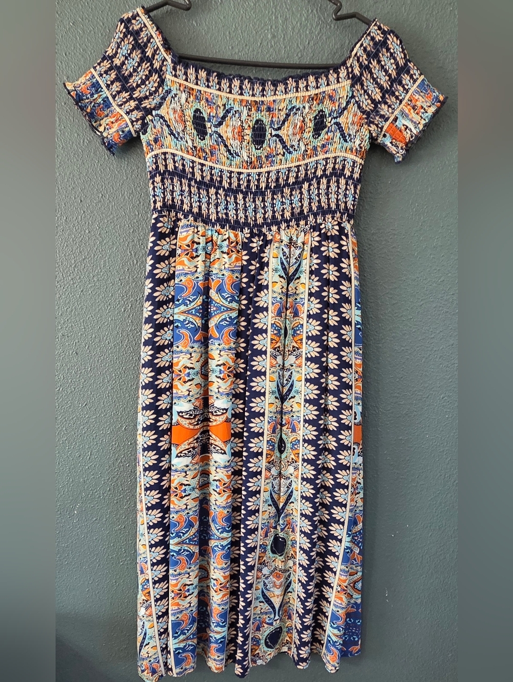 Women's Dress Boho Floral Print Off Shoulder Split Long A Line Beach Sun dress - Picture 2 of 8